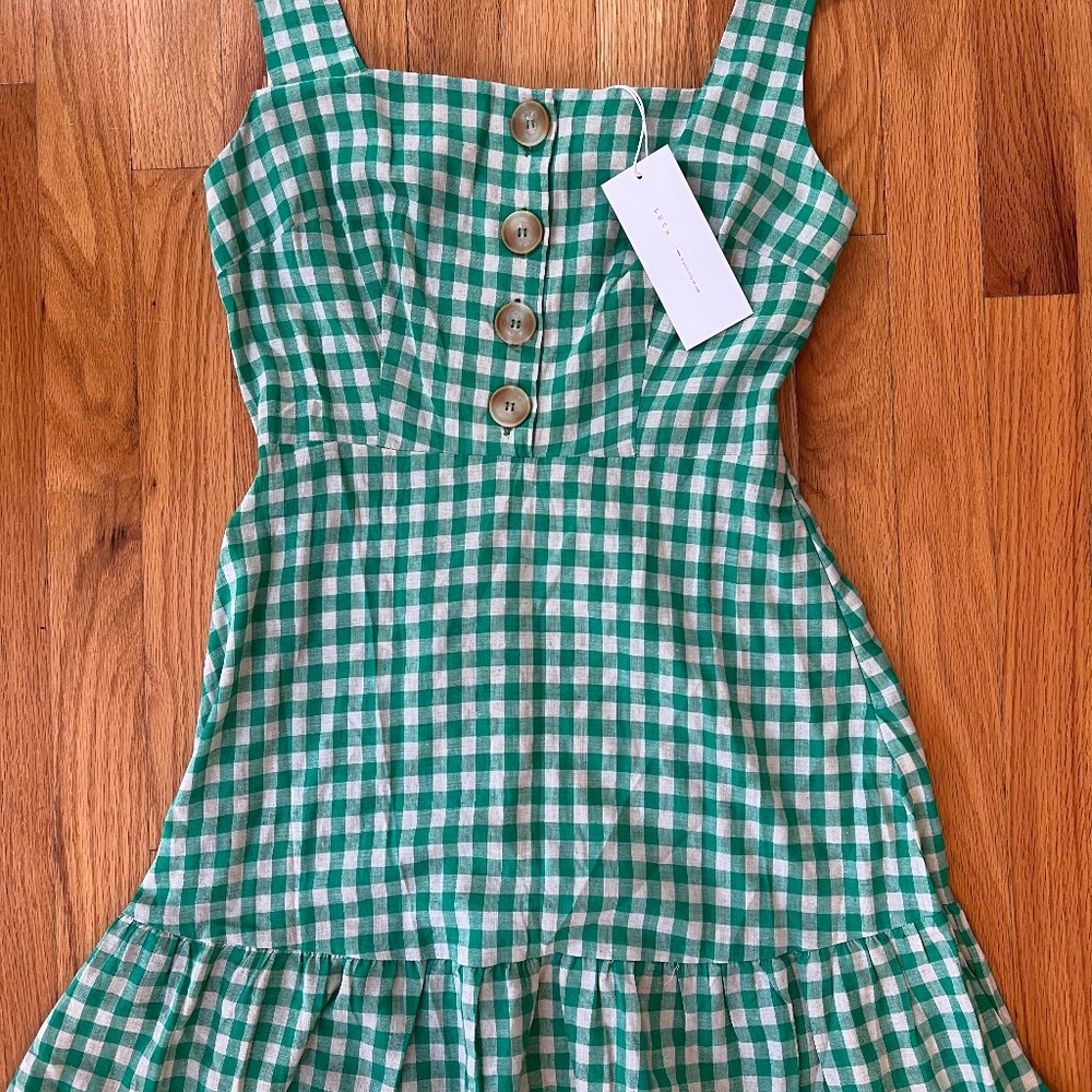 LUSH Green Gingham Print Dress